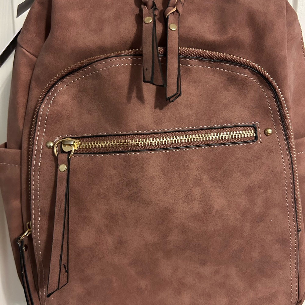 VR NYC Violet Ray Cinnamon Brown Vegan Suede Backpack NWT - Picture 3 of 13